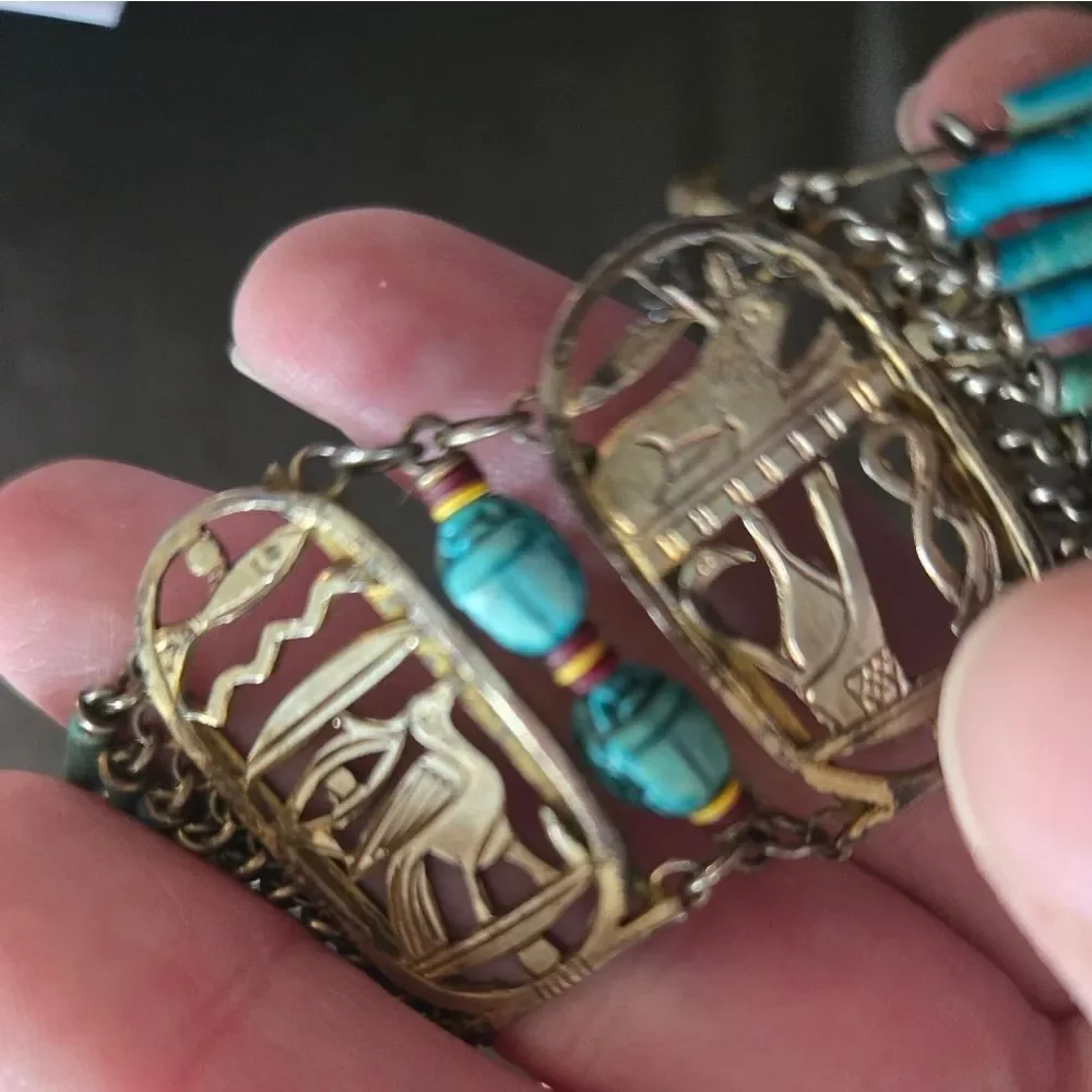 Egyptian Revival Faience Bracelet Vintage 30/40s - Picture 10 of 16